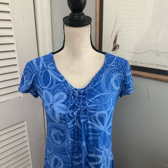 FRESH PRODUCE Womens Dress Small Blue Midi Stretch Knit Summer Beach Resort - Picture 4 of 10